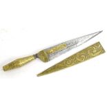 A Spanish or Mediterranean punal dagger, the double fullered blade decorated with scrolls etc.,