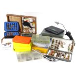 A quantity of fishing accessories, to include lures, flies, fly tying equipment and other