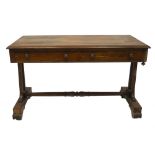 A Victorian rosewood side table, with moulded top, with two frieze drawers with knob handles, open