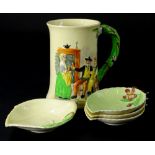 A Crown Devon Auld Lang Syne musical mug, and various Carltonware leaf shaped dishes.