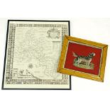A 19thC wool work picture, depicting a hound, in contemporary birds eye maple frame, image size 54cm