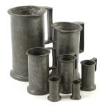 A part set of French pewter measures, ranging from a litre to a centilitre. (7)