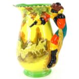 A Burleighware relief moulded Dick Turpin or highwayman jug, decorated with a coach and with figural