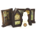 Miscellaneous mantel clocks, to include an American type example, decorated with a windmill etc.,
