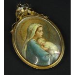 A late 19thC portrait pendant, in plain design frame, with bow pendant attachment, with porcelain