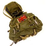 A British army Bergen or rucksack, the exterior applied with a Union Jack etc.
