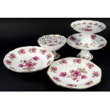 Five items of German Bayreuth porcelain, to include two tazza, a pierced centre piece, a bowl and an