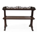An early Victorian mahogany serving buffet, with pierced scrolling gallery, open slab supports