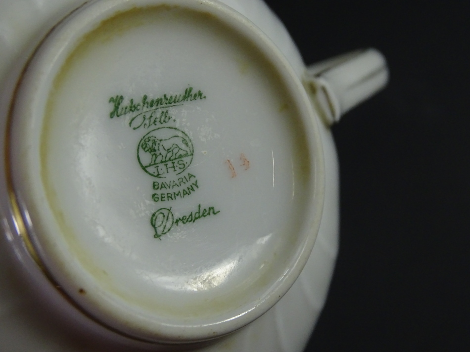 A Hutschenreuther Dresden porcelain part tea service, to include two teapots, muffin dish and cover, - Image 3 of 3