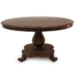 A Victorian rosewood circular breakfast table, with tilt top octagonal baluster pillar, four leaf