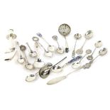 Various small items of silver and other spoons, etc., to include an enamel example, baby feeder,