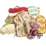 A quantity of miscellaneous textiles, to include Sanderson type print, various curtains, curtain