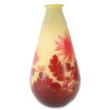An Art Glass vase, with ruby tinted acid etched decoration of chrysanthemums, leaves etc., bearing