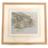 Cecil Aldin. Rear view of an inn, with figure and cat, artist signed coloured print with blind