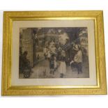 After Arthur J Elsley. The Village Punch & Judy show, monochrome engraving by Harrop Ltd., 52cm x