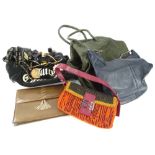 Various ladies handbags, to include a Kurt Geiger taupe ladies shoulder bag, beaded multicolour