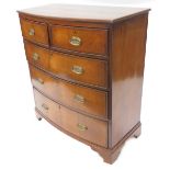 A 19thC mahogany and boxwood strung bow fronted chest of drawers, the top with a reeded edge,