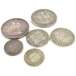 Various British Victorian silver coins, to include an 1889 crown, an 1893 crown, an 1889 half crown,