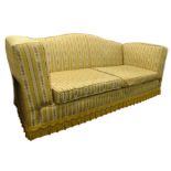 A late 20thC sofa, with camel shaped back, upholstered in Regency striped type fabric, 96cm W.The