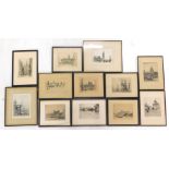 A collection of early 20thC monochrome engravings, each depicting scenes around London, to include