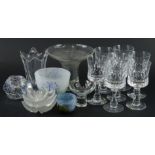A part set of seven Kosta wine glasses, and other Scandinavian clear glass to include Kosta Boda