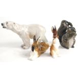 A collection of Danish porcelain animals, etc., to include a polar bear, a hare, a rabbit and a grey