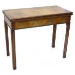 A George III mahogany tea table, with a rectangular top of plain frieze on channelled legs, 90cm W.