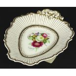 A 19thC Samuel Alcock porcelain dessert dish, with single handle, painted with flower sprays