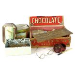 Miscellaneous items, to include an original Frys chocolate advertising box, various cotton reels,