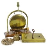 Various metalware, to include a Lincoln Imp dinner gong, a brass door lock and key etc.