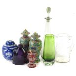 A collection of glass etc., to include a Bohemian small goblet, engraved with Austrian or German