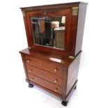 A Regence style mahogany secretaire a abattant, with a grey marble top, above a mirrored fall