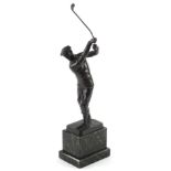 After Otto Schmidt - Hofer. Figure of a golfer, on a marble base, 44cm H.