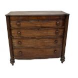 A Regency mahogany D front chest, of four graduated drawers, with shaped and reeded top, knob