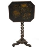 A Victorian occasional tilt top table, with canted rectangular top having laquer and painted