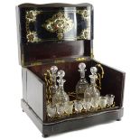 A 19thC Continental ebonised tortoise-shell mother of pearl and brass inlaid liqueur box, the double