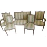 An early 20thC French gilt gesso salon suite, comprising sofa, a pair of armchairs and a pair of