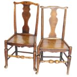A matched pair of George III oak, ash and elm chairs, each with a solid vase shaped splat, a solid
