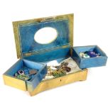 A small quantity of modern costume jewellery, in a wooden marquetry jewellery box, comprising