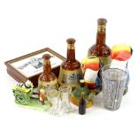 Various Guinness memorabilia, to include a modern Toucan money box, jug, Bells Whisky decanters