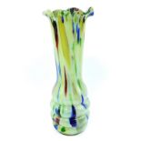 A Murano varicoloured glass and opaline vase, of flared long necked and triple ring form, 36cm H.