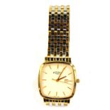 A Rotary gentleman's Windsor gold plated wristwatch, square cream dial with centre seconds and