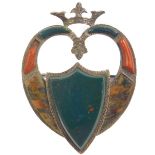 A Victorian Scottish silver and agate brooch, of heart and shield shaped form with coronet surmount,