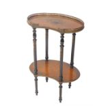 A late 19thC French Kingwood and ebony kidney shaped etagere, with inlaid floral decoration, the top