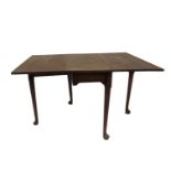 A George II drop leaf dining table, with rectangular folding top and turned legs, 71cm H, 44cm W