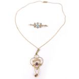 An Art Nouveau 9ct gold amethyst and seed pearl pendant on chain, together with a Victorian