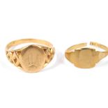 A child's 9ct gold signet ring, together with a lady's signet ring, initial engraved, size J, 3.