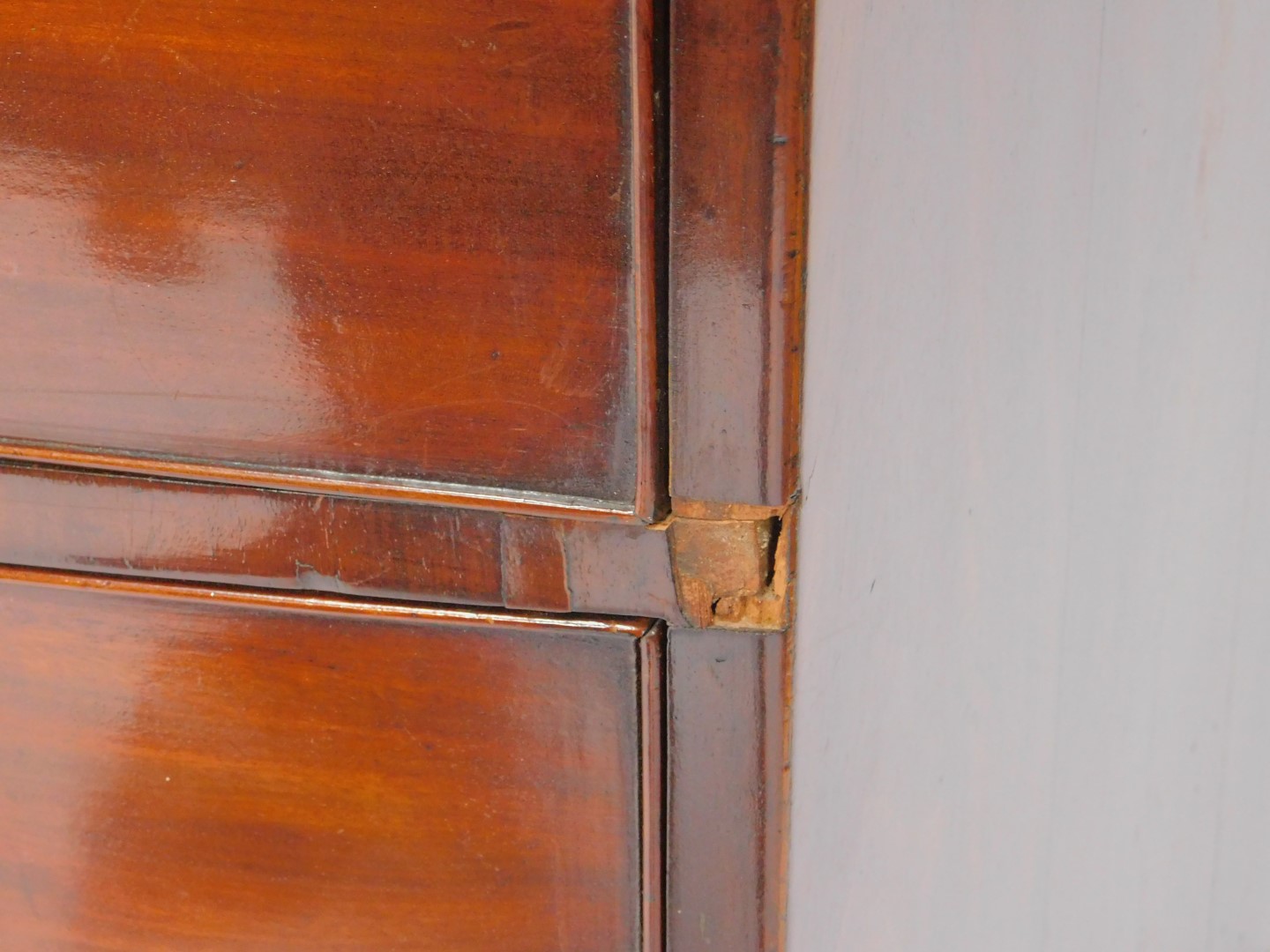 A George III mahogany bow front chest of drawers, of two short over three long drawers, raised on - Image 5 of 5