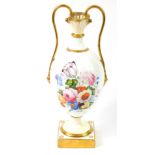 A Minton early 19thC porcelain Pembroke ewer, Swansea style, of twin handled baluster form,