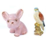 Bourne Derby pottery figure modelled as a pink French Bulldog, 16cm H, together with a Beswick